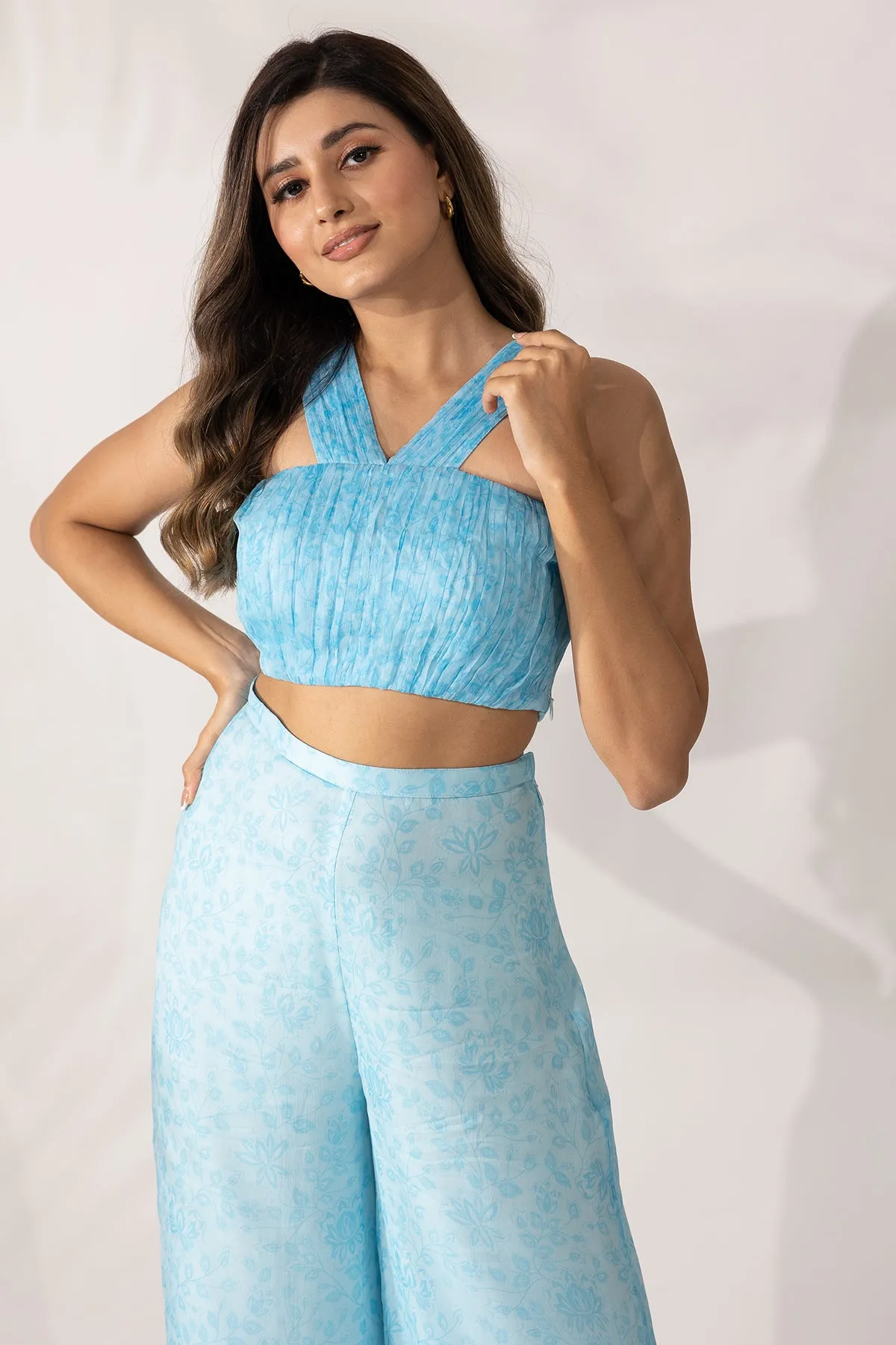 Himalayan Poppy Co-Ord- Hand Pleated bandeau Crop Top with Pants
