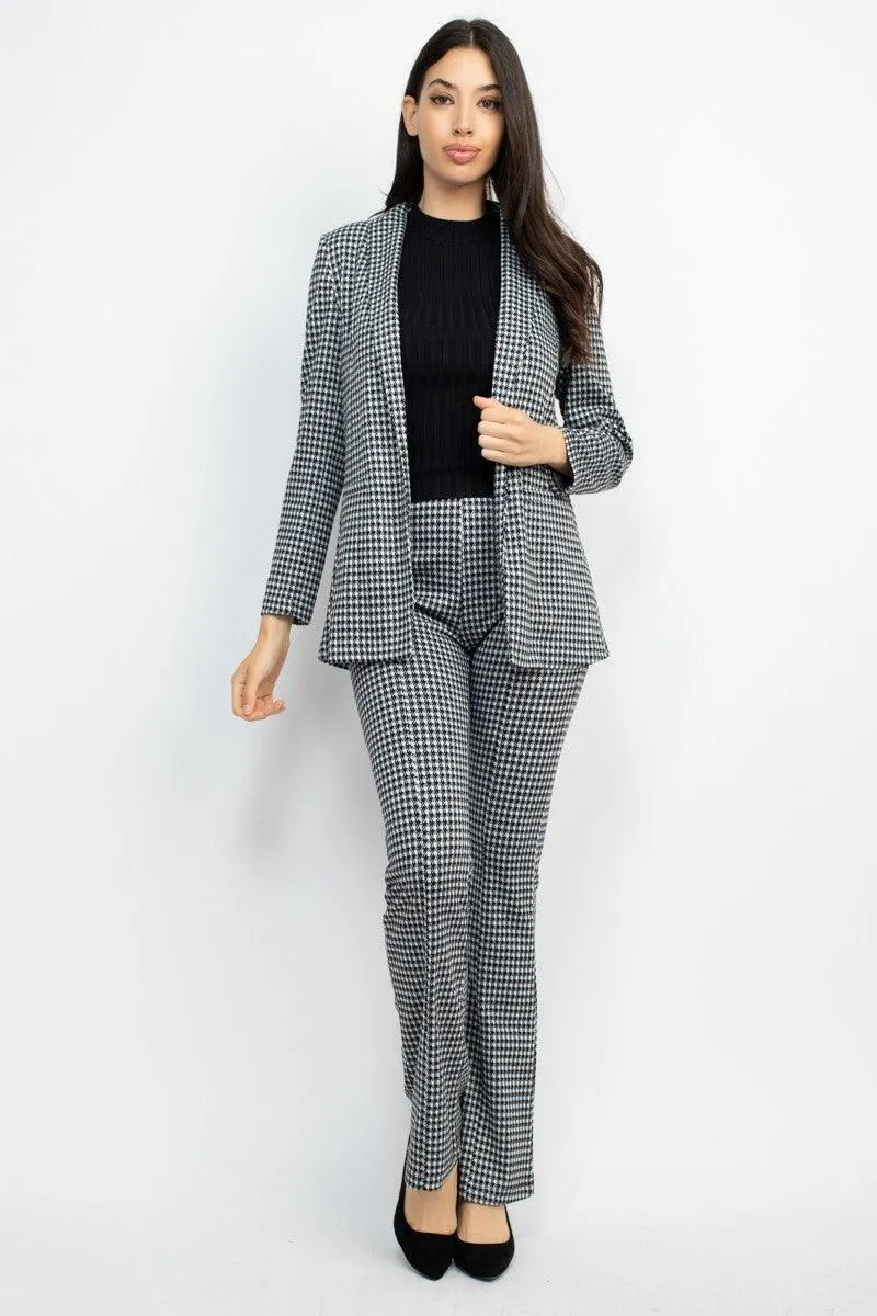 houndstooth open front blazer