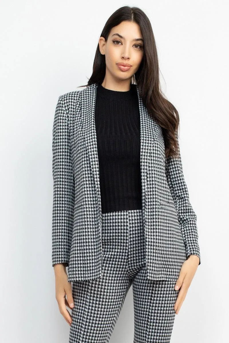 houndstooth open front blazer
