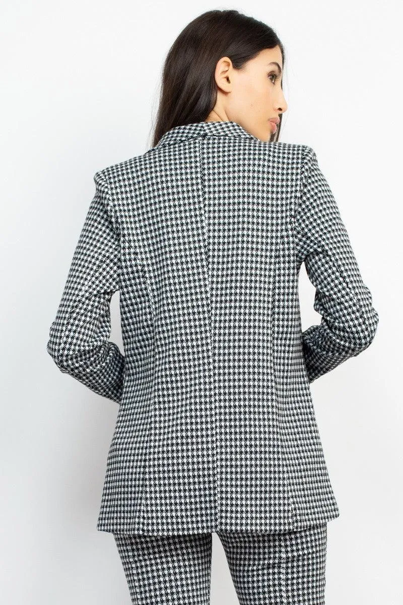 houndstooth open front blazer