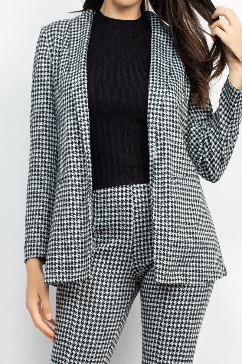 houndstooth open front blazer