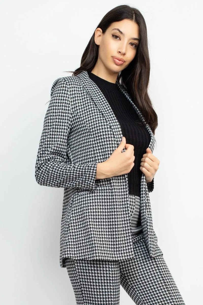 houndstooth open front blazer