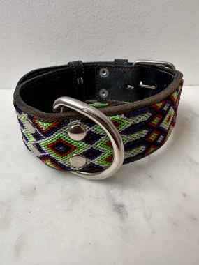 Huichol Leather Wide Dog Collar M1
