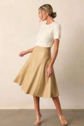 In My Memories Beige Faux Leather Midi Skirt