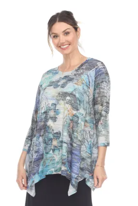 INOAH T1105BOG-GG26 Blue Garden Burnout Tunic Top