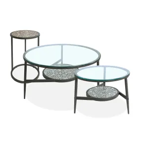 Isla-Mae Glass & Stone-like Powder Coated Round 3-Piece Accent Tables