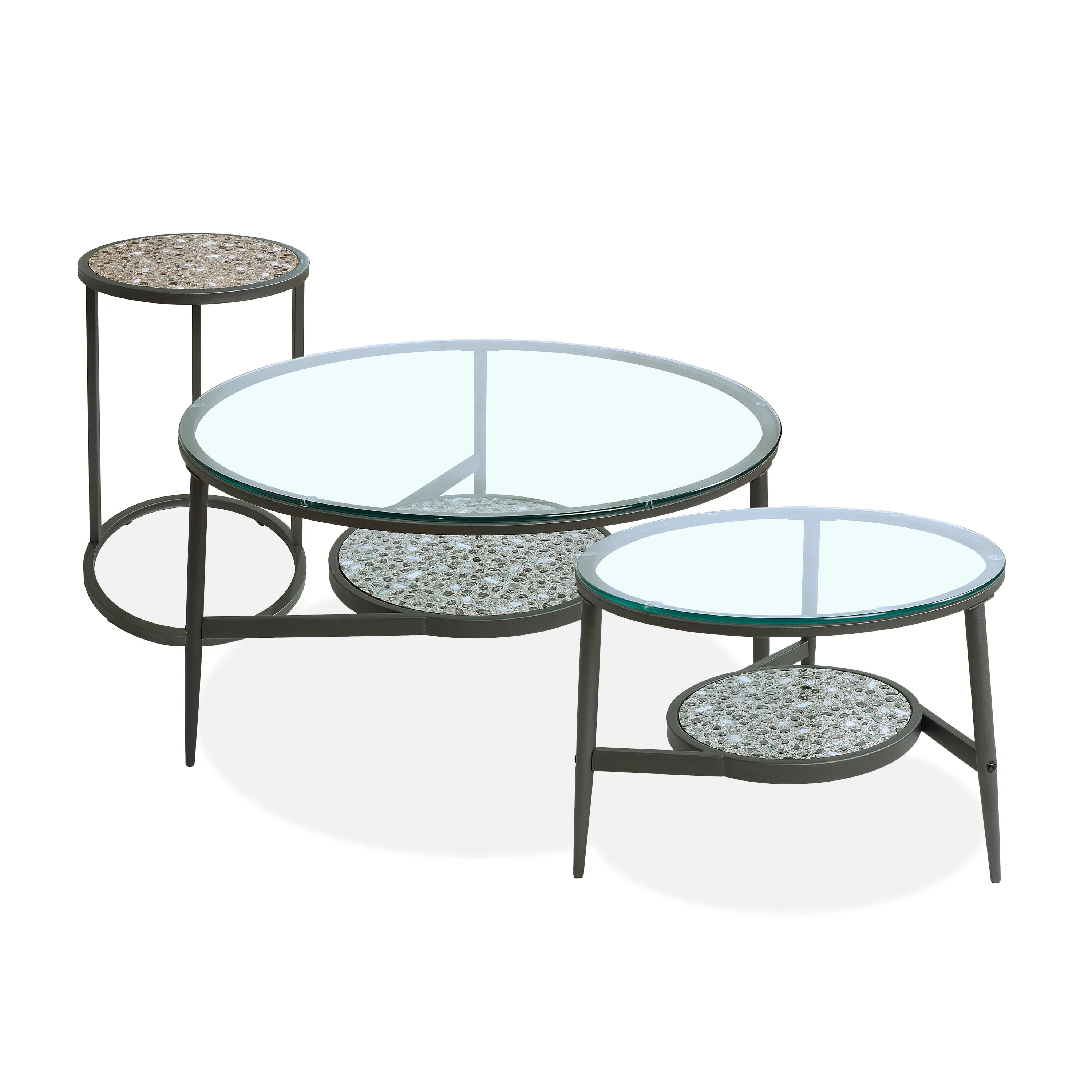 Isla-Mae Glass & Stone-like Powder Coated Round 3-Piece Accent Tables