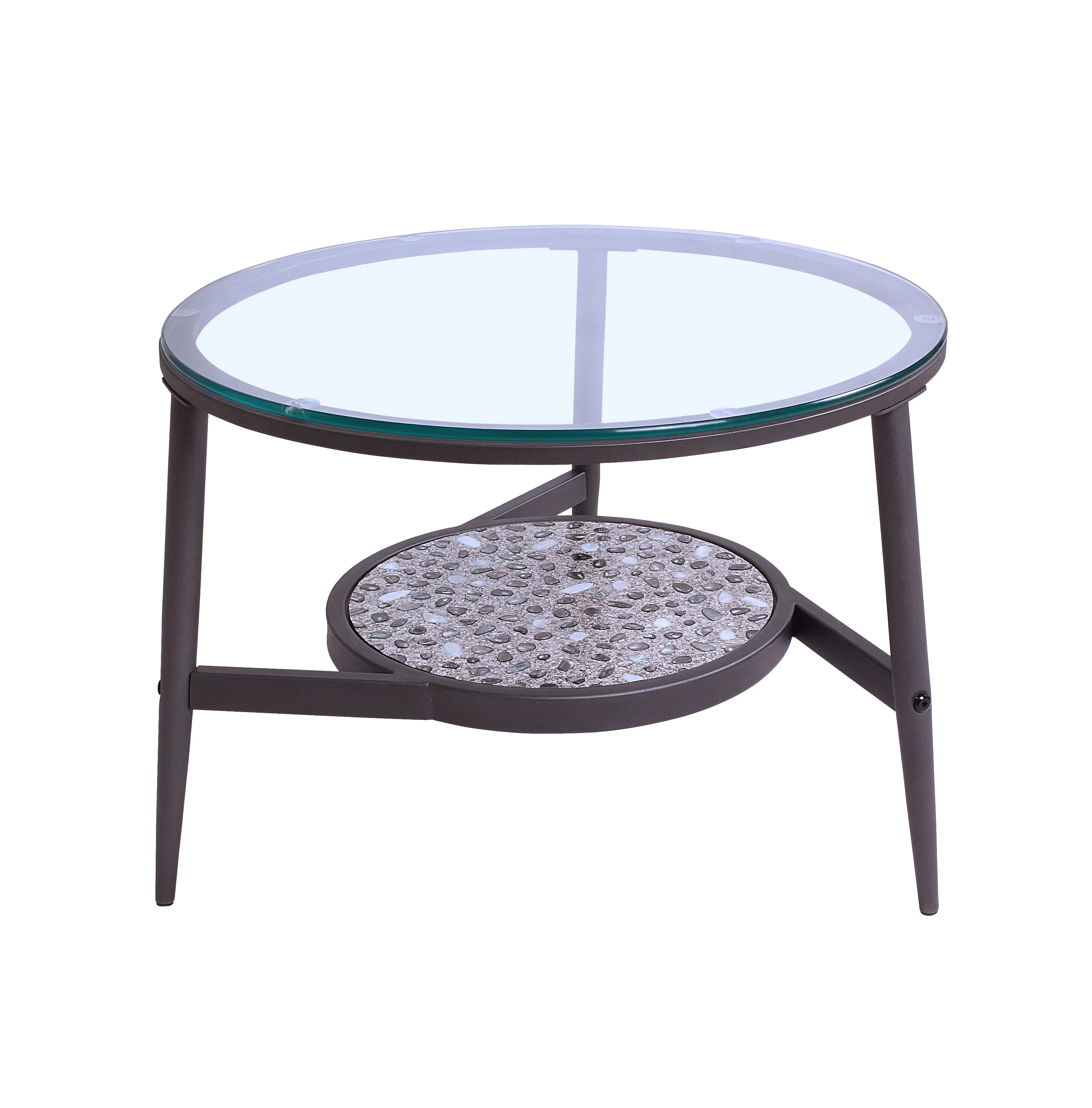 Isla-Mae Glass & Stone-like Powder Coated Round 3-Piece Accent Tables