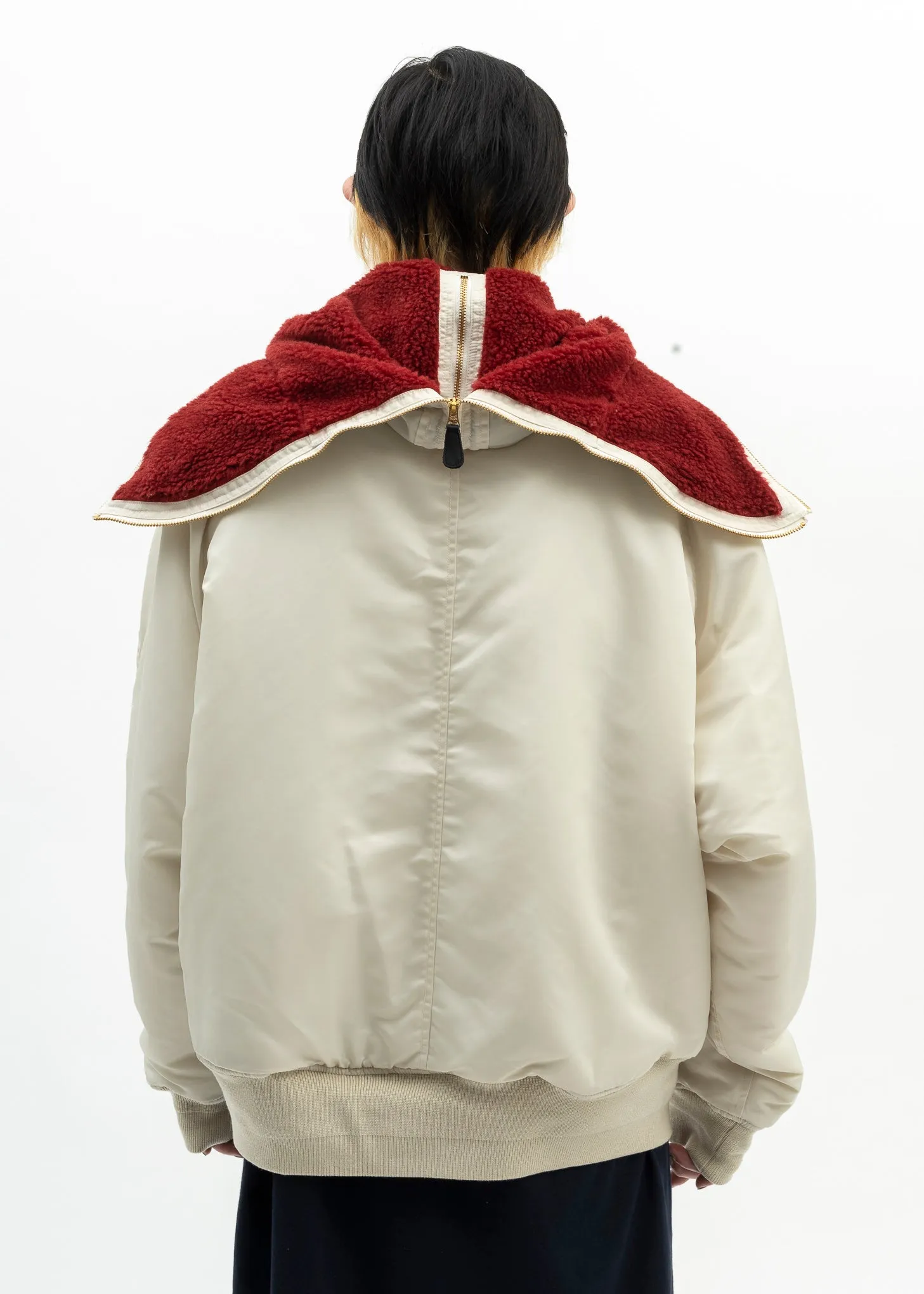 IVORY PETAL MOUTH HOOD BOMBER JACKET