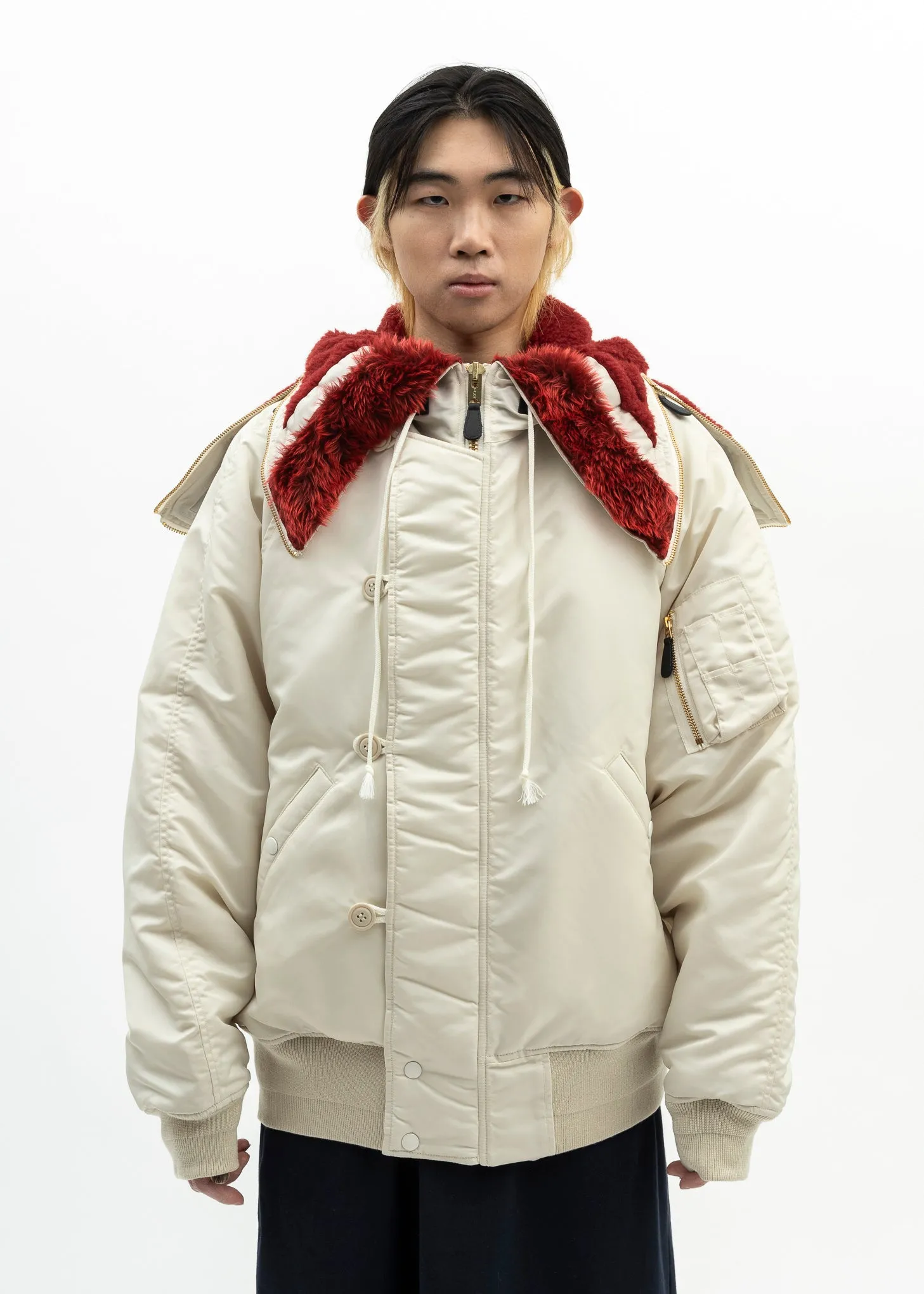 IVORY PETAL MOUTH HOOD BOMBER JACKET