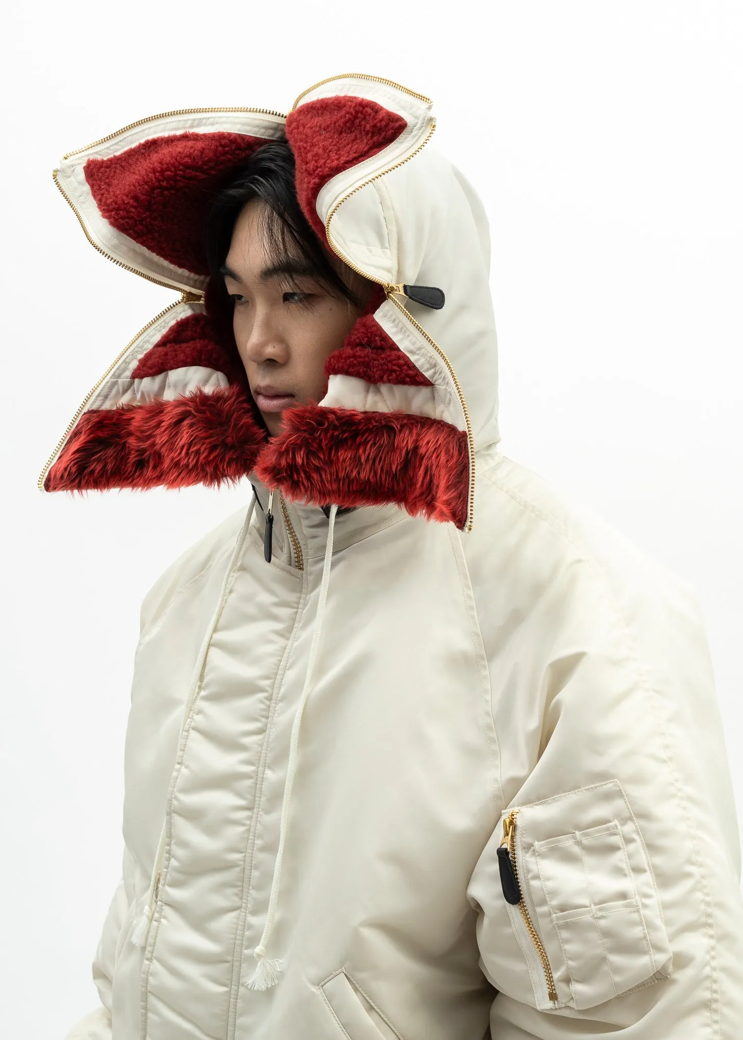 IVORY PETAL MOUTH HOOD BOMBER JACKET