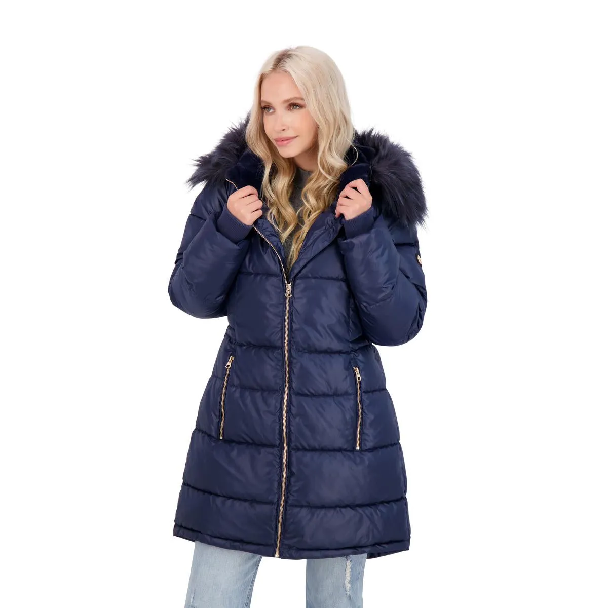 Jessica Simpson Puffer Coat For Women - Quilted Winter Coat w/ Faux Fur Hood