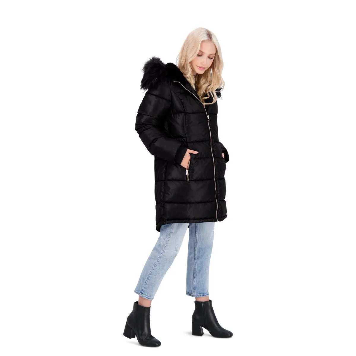 Jessica Simpson Puffer Coat For Women - Quilted Winter Coat w/ Faux Fur Hood