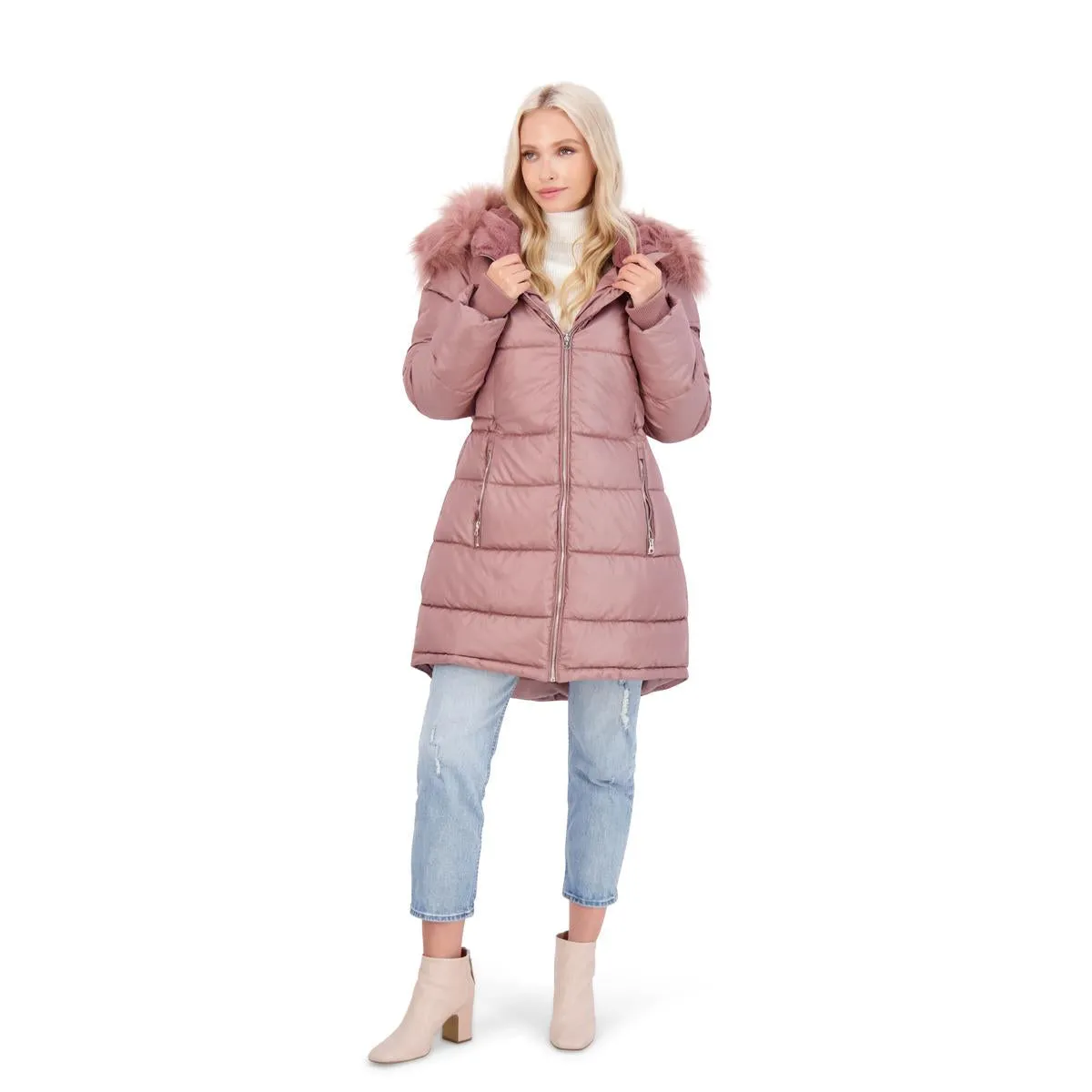 Jessica Simpson Puffer Coat For Women - Quilted Winter Coat w/ Faux Fur Hood