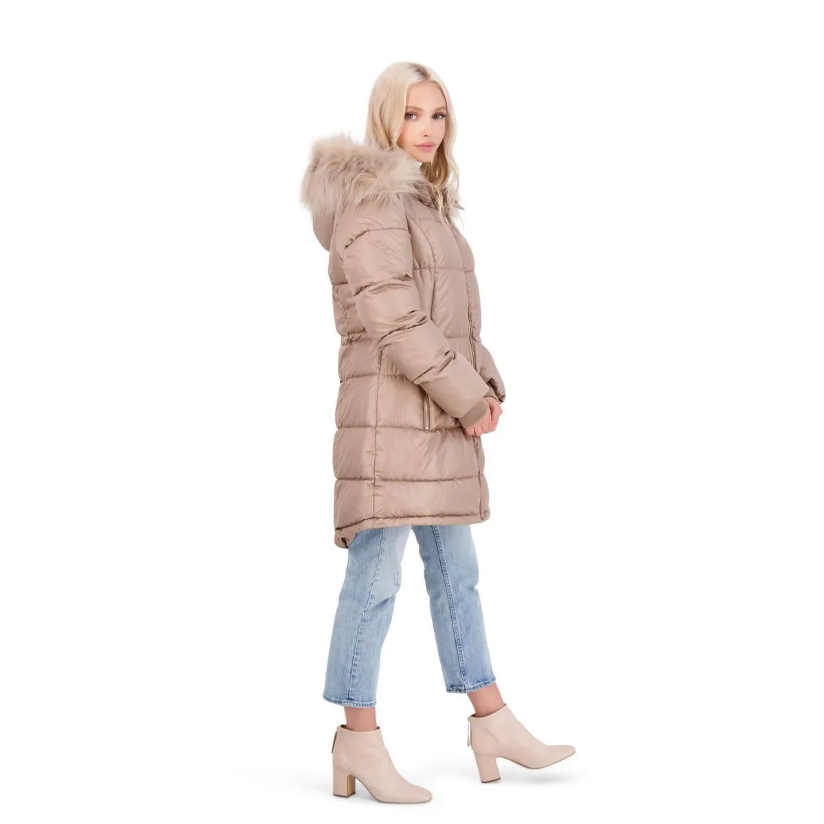 Jessica Simpson Puffer Coat For Women - Quilted Winter Coat w/ Faux Fur Hood