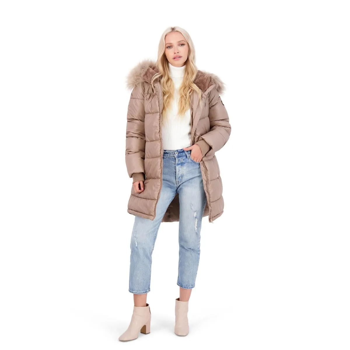Jessica Simpson Puffer Coat For Women - Quilted Winter Coat w/ Faux Fur Hood