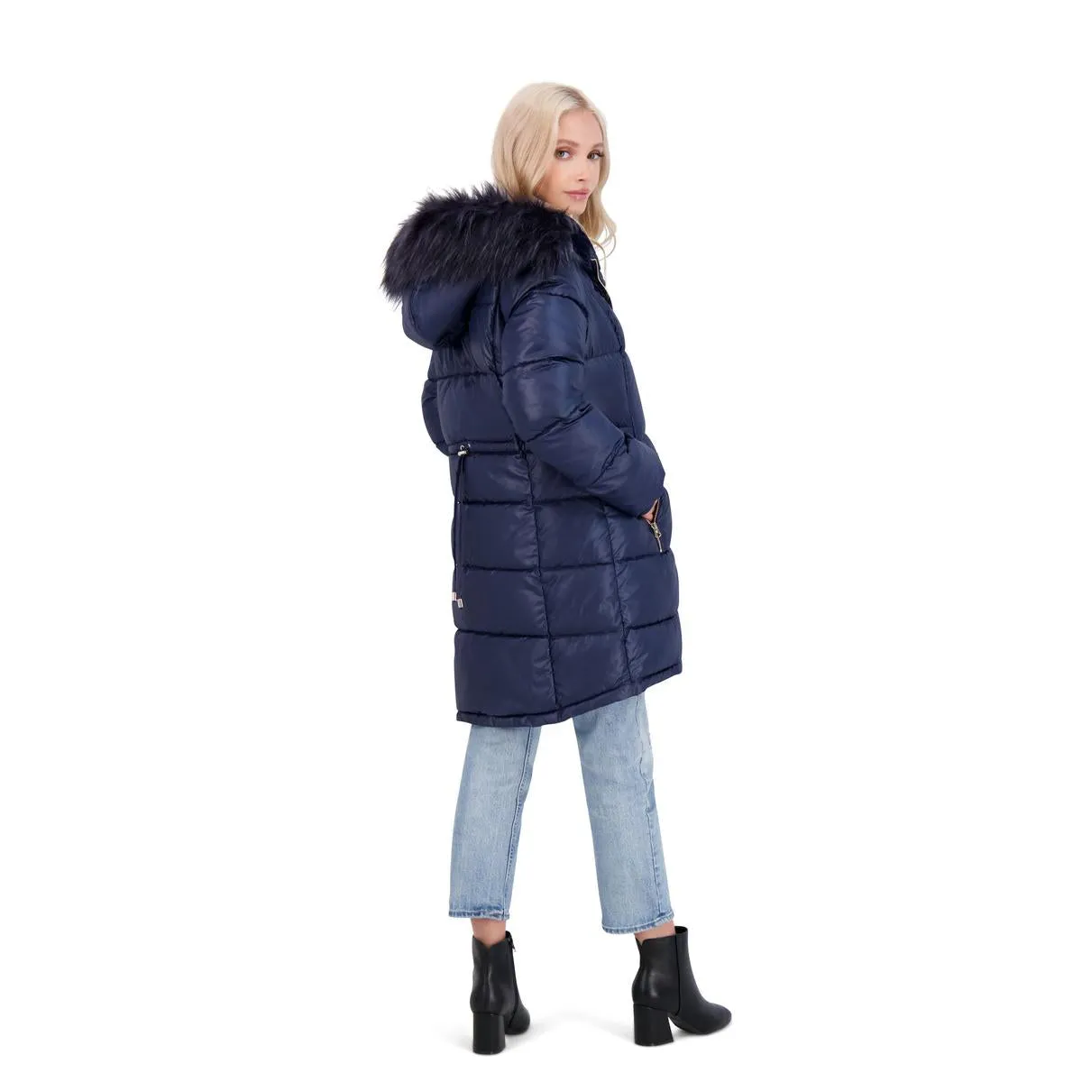 Jessica Simpson Puffer Coat For Women - Quilted Winter Coat w/ Faux Fur Hood