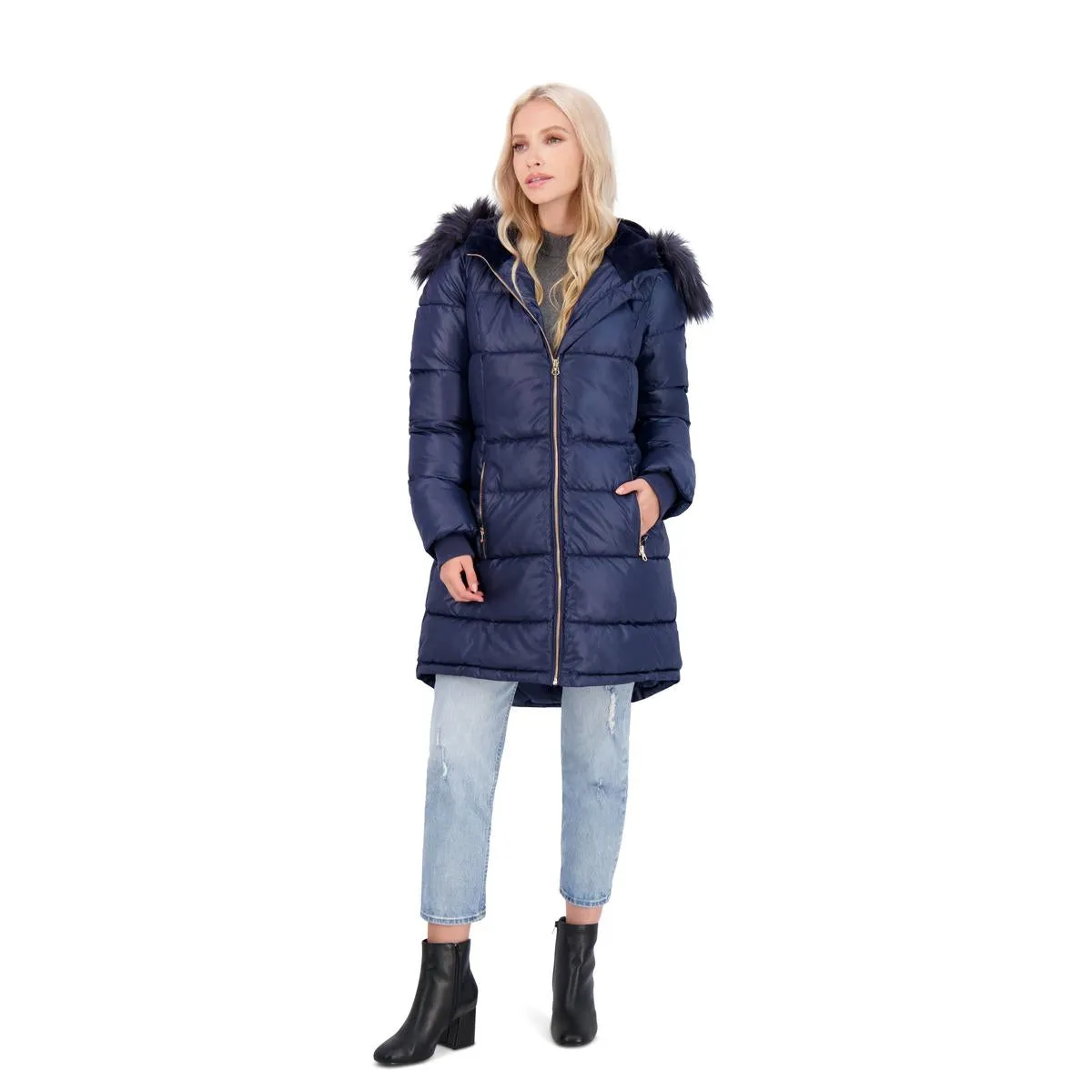 Jessica Simpson Puffer Coat For Women - Quilted Winter Coat w/ Faux Fur Hood