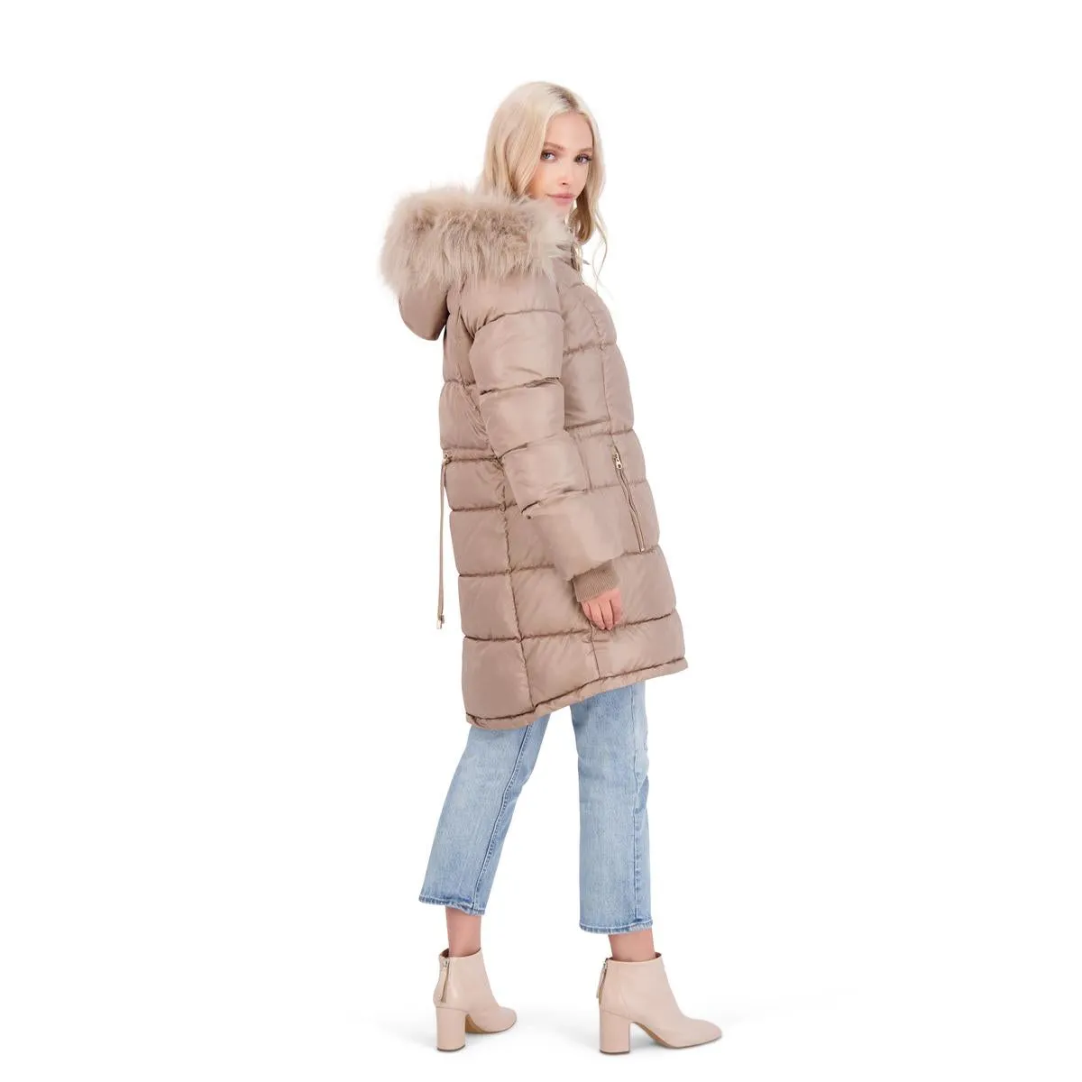 Jessica Simpson Puffer Coat For Women - Quilted Winter Coat w/ Faux Fur Hood