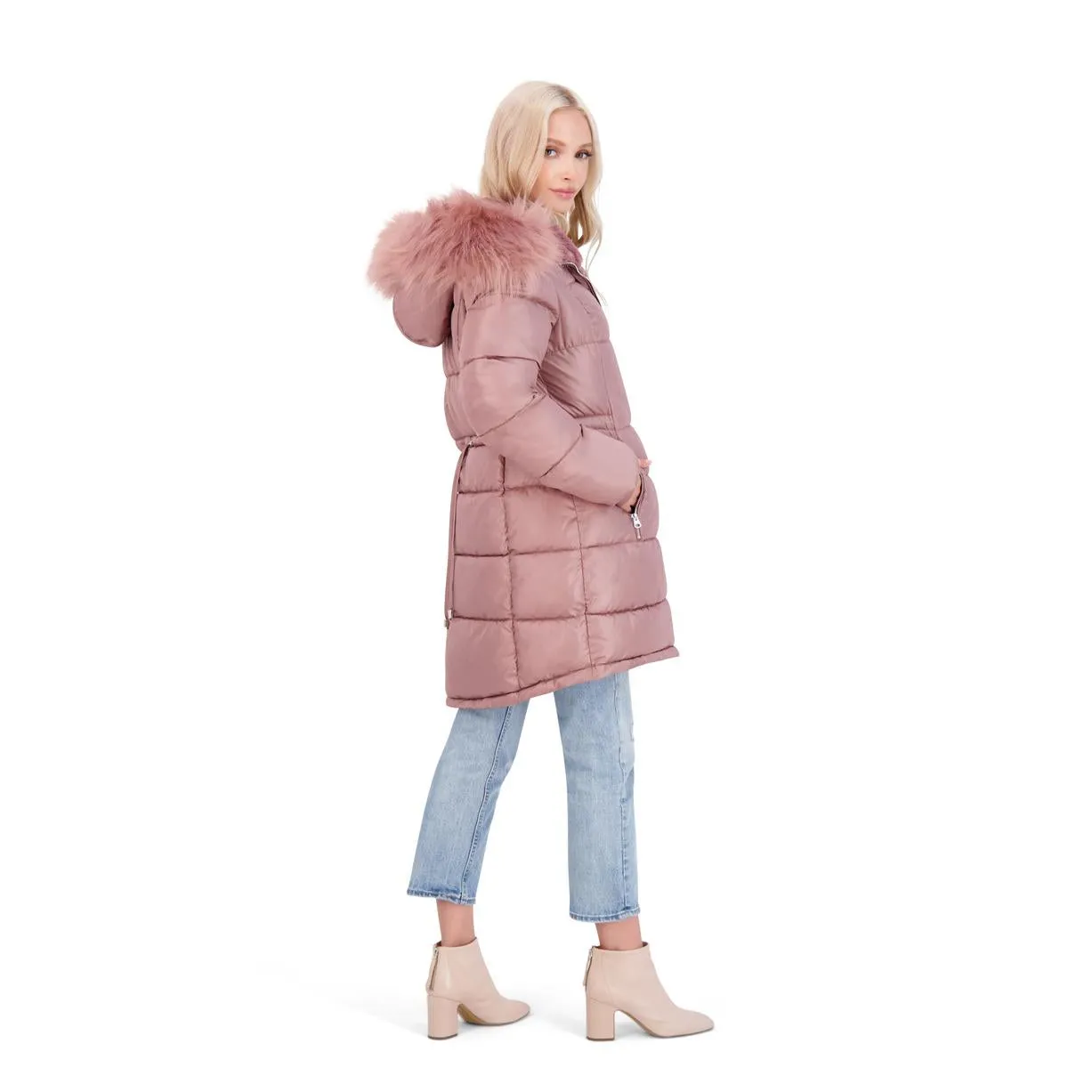Jessica Simpson Puffer Coat For Women - Quilted Winter Coat w/ Faux Fur Hood