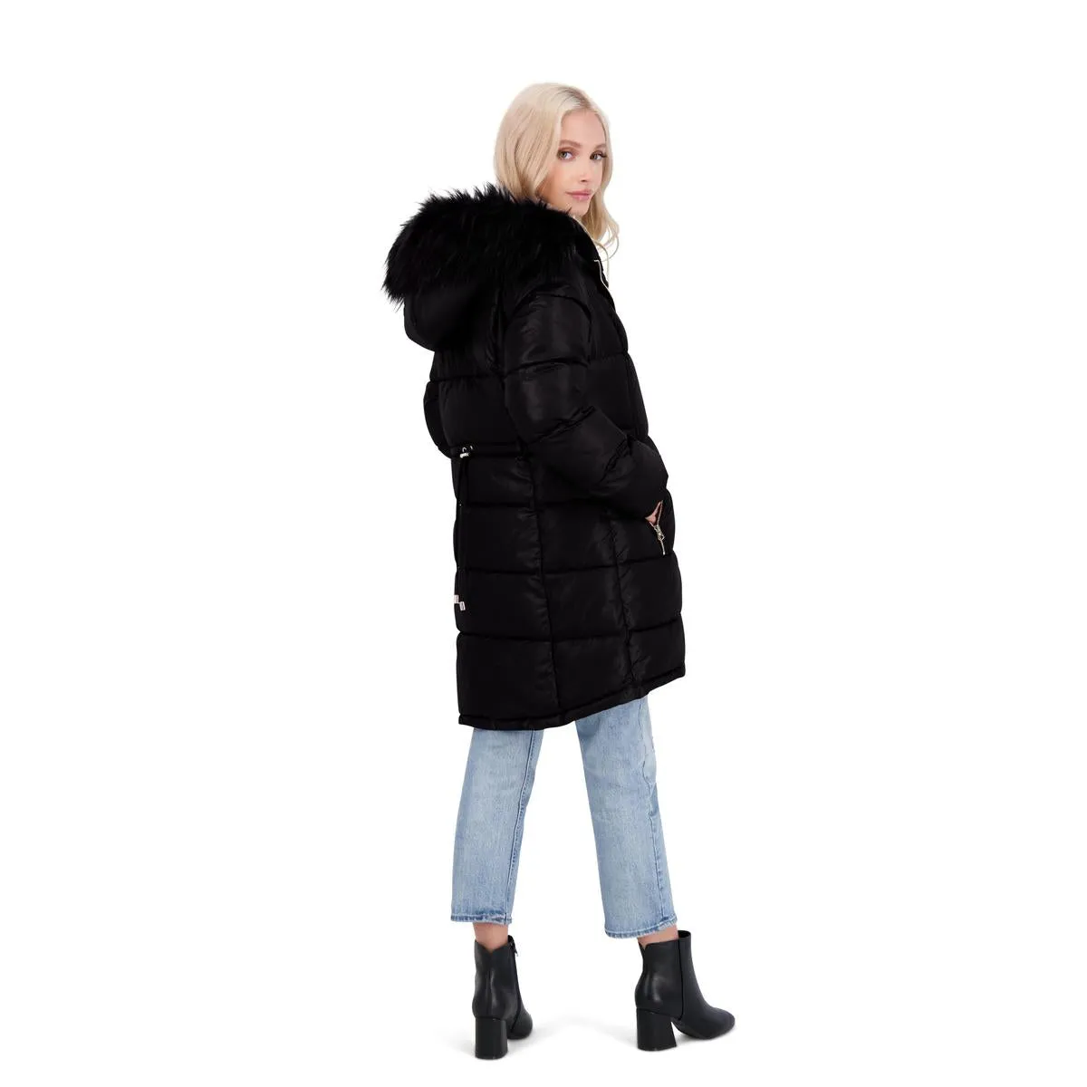Jessica Simpson Puffer Coat For Women - Quilted Winter Coat w/ Faux Fur Hood