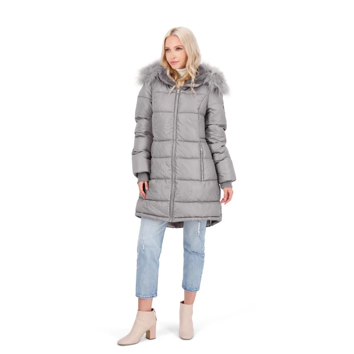 Jessica Simpson Puffer Coat For Women - Quilted Winter Coat w/ Faux Fur Hood