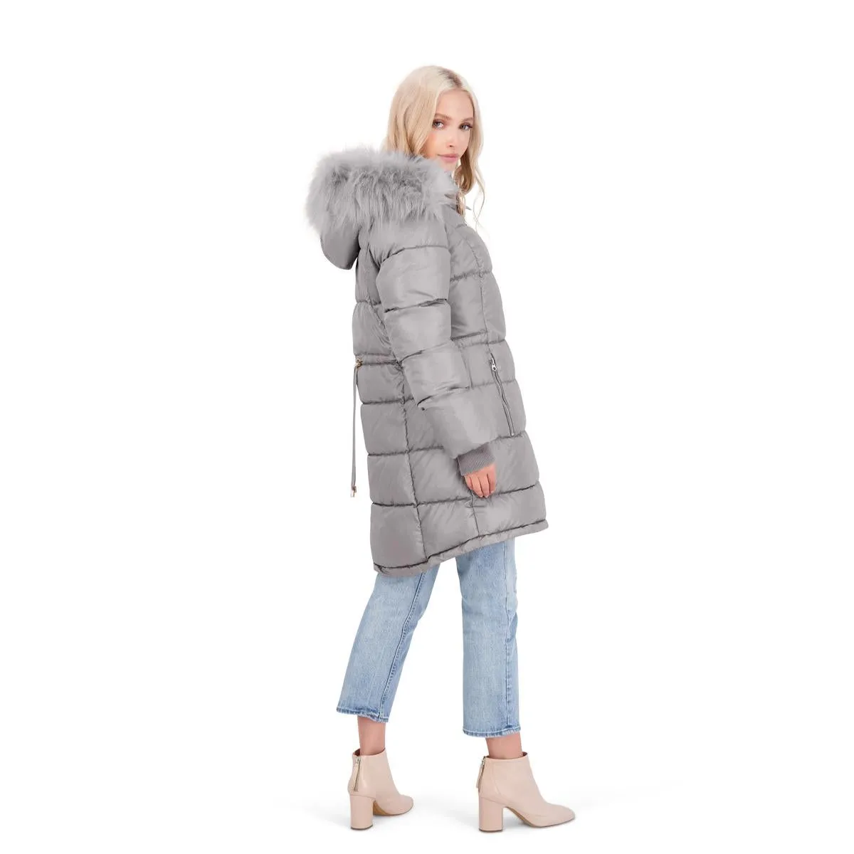 Jessica Simpson Puffer Coat For Women - Quilted Winter Coat w/ Faux Fur Hood