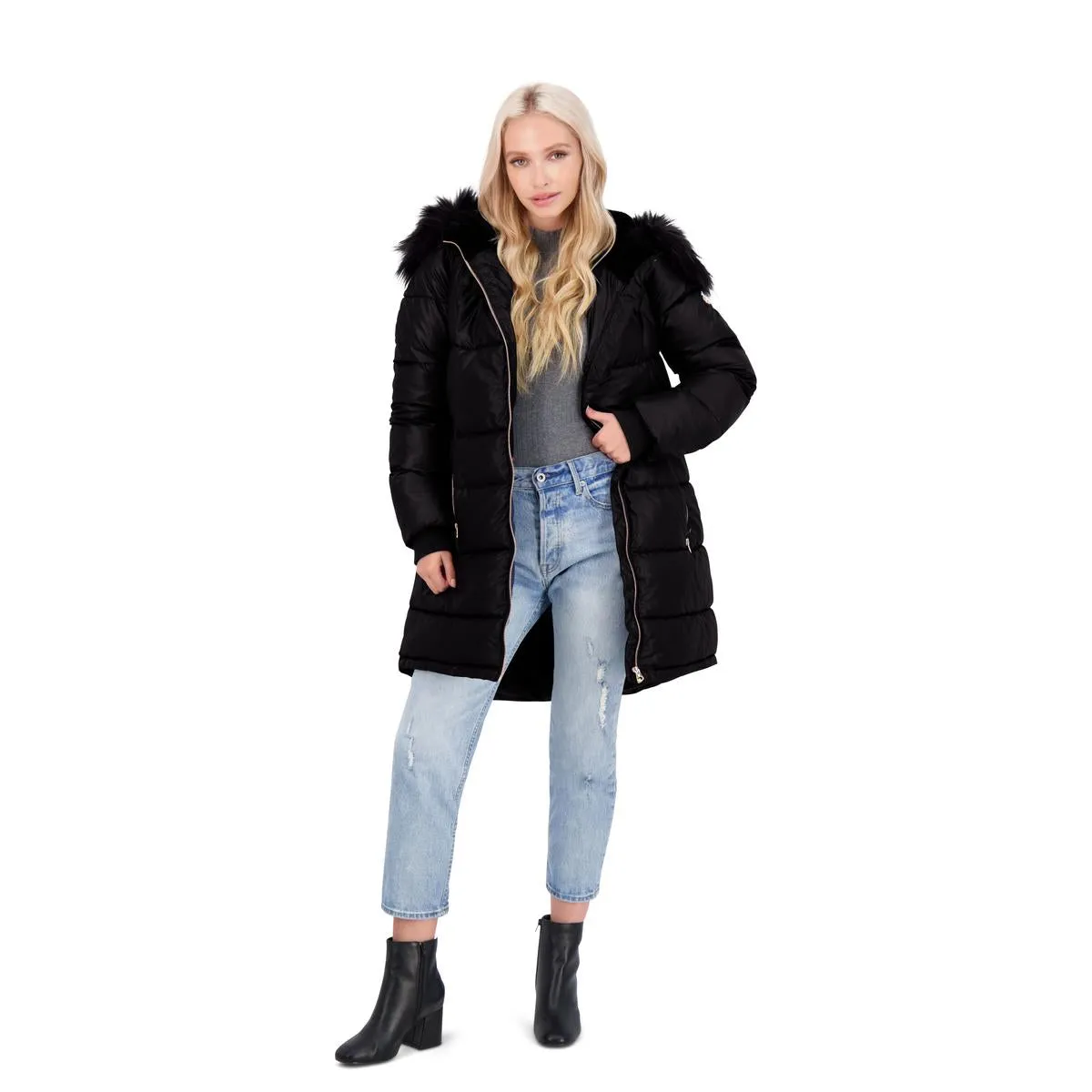 Jessica Simpson Puffer Coat For Women - Quilted Winter Coat w/ Faux Fur Hood