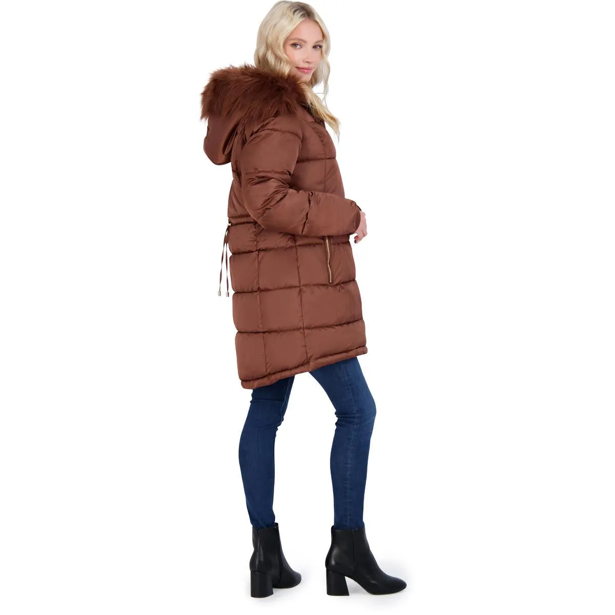 Jessica Simpson Puffer Coat For Women - Quilted Winter Coat w/ Faux Fur Hood