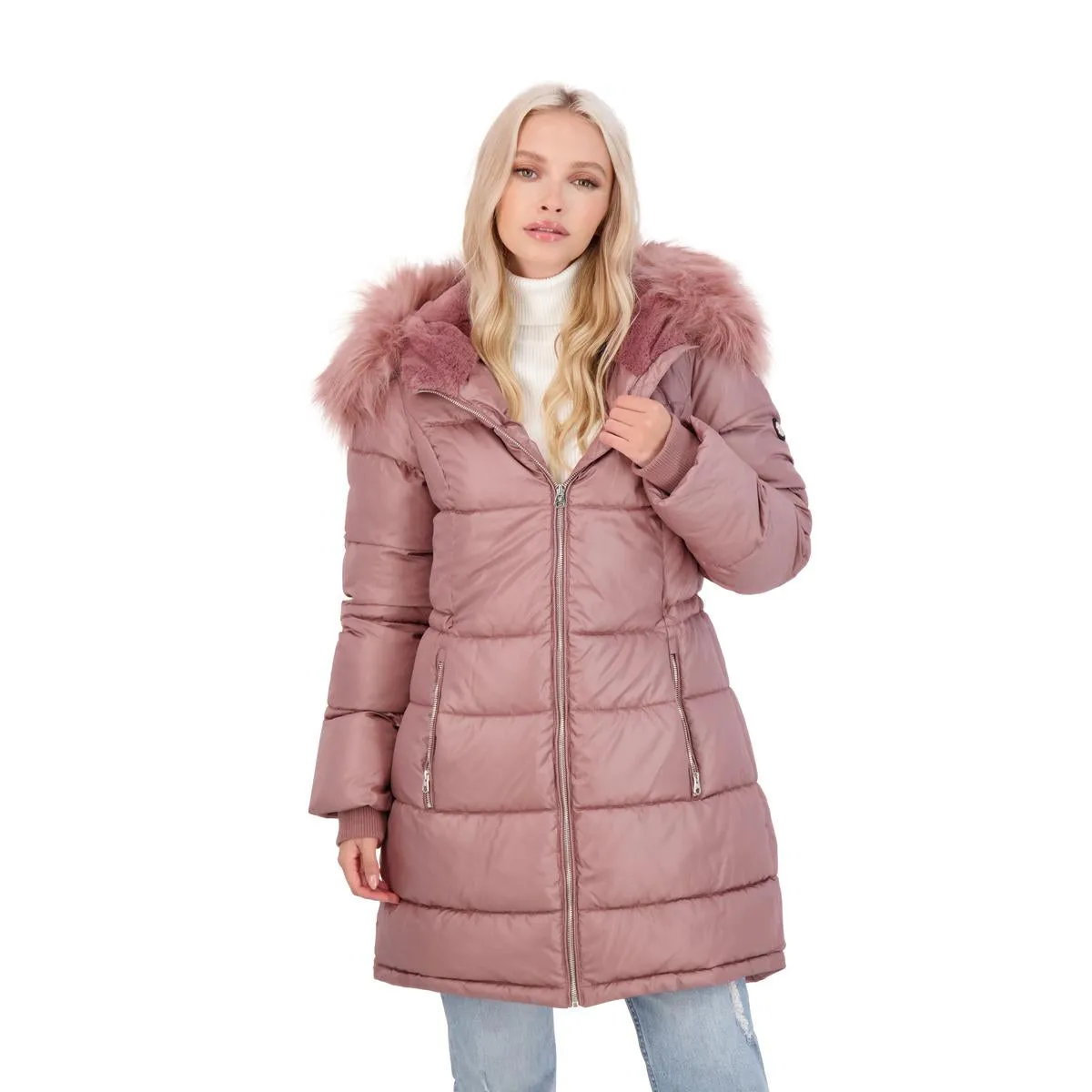 Jessica Simpson Puffer Coat For Women - Quilted Winter Coat w/ Faux Fur Hood