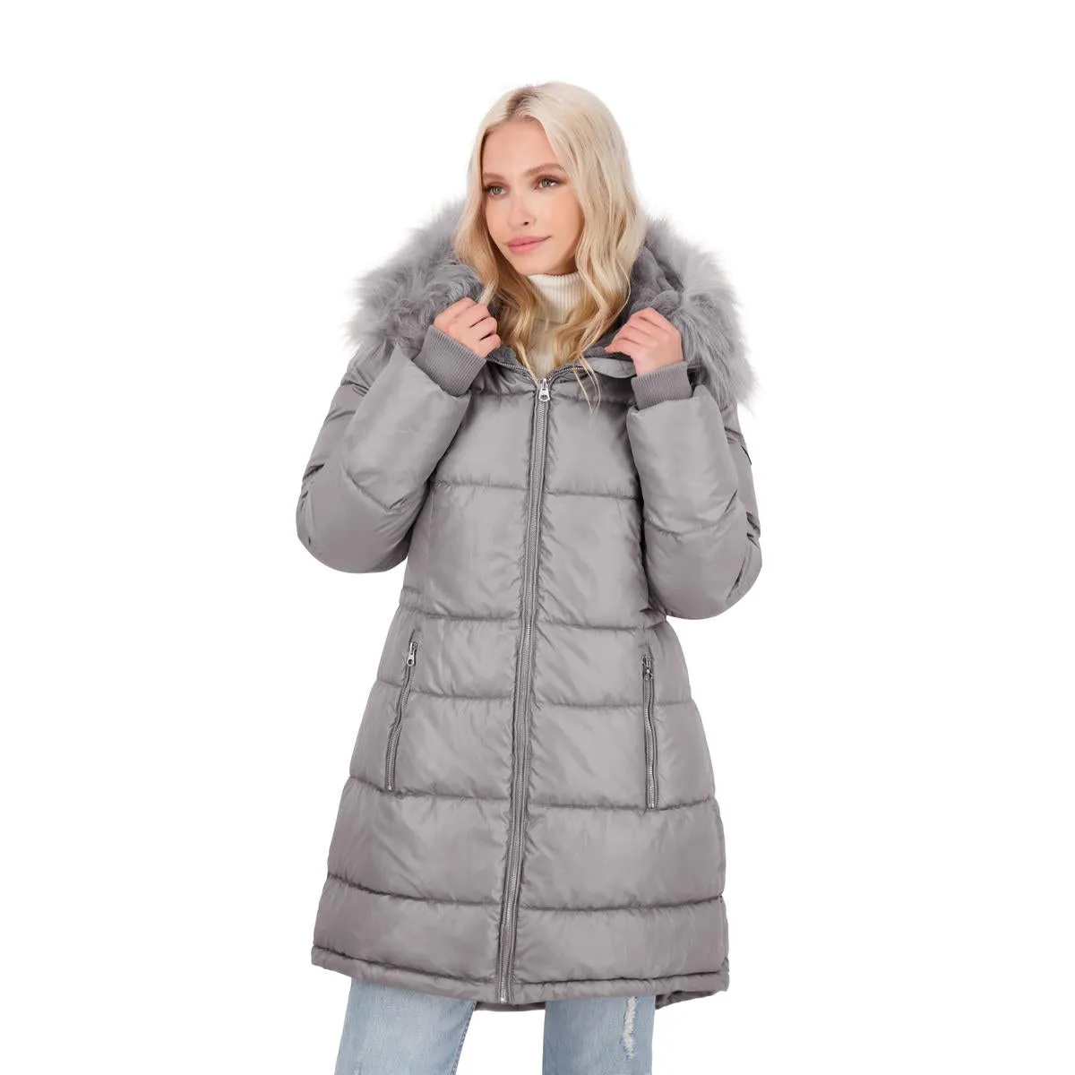 Jessica Simpson Puffer Coat For Women - Quilted Winter Coat w/ Faux Fur Hood