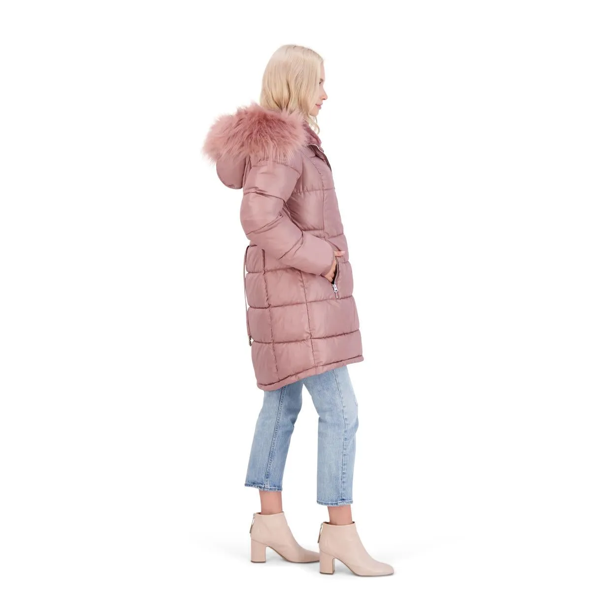 Jessica Simpson Puffer Coat For Women - Quilted Winter Coat w/ Faux Fur Hood