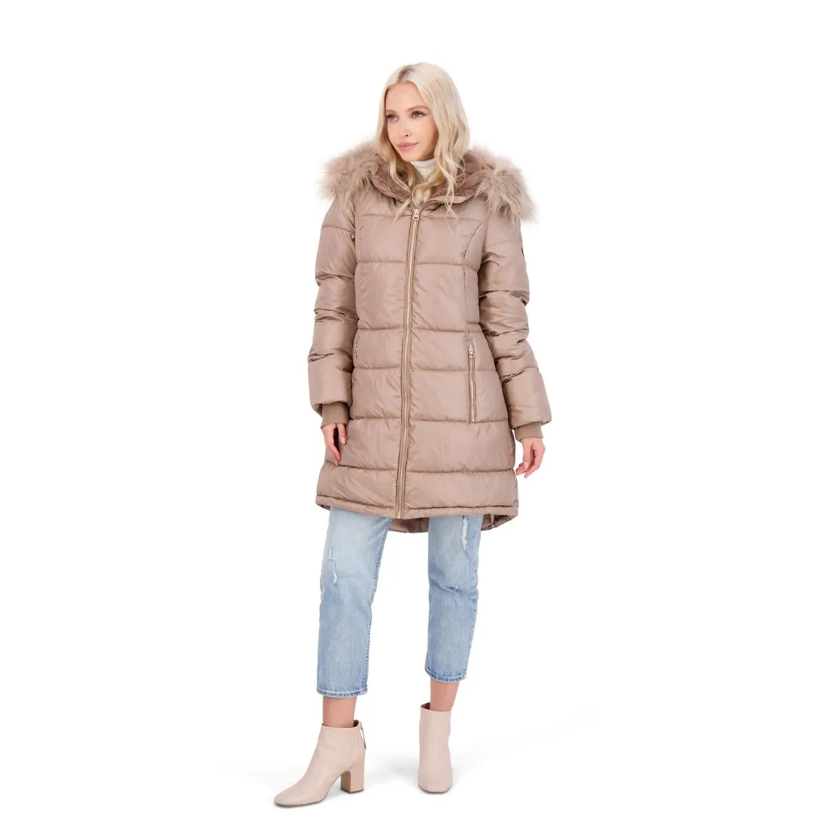 Jessica Simpson Puffer Coat For Women - Quilted Winter Coat w/ Faux Fur Hood