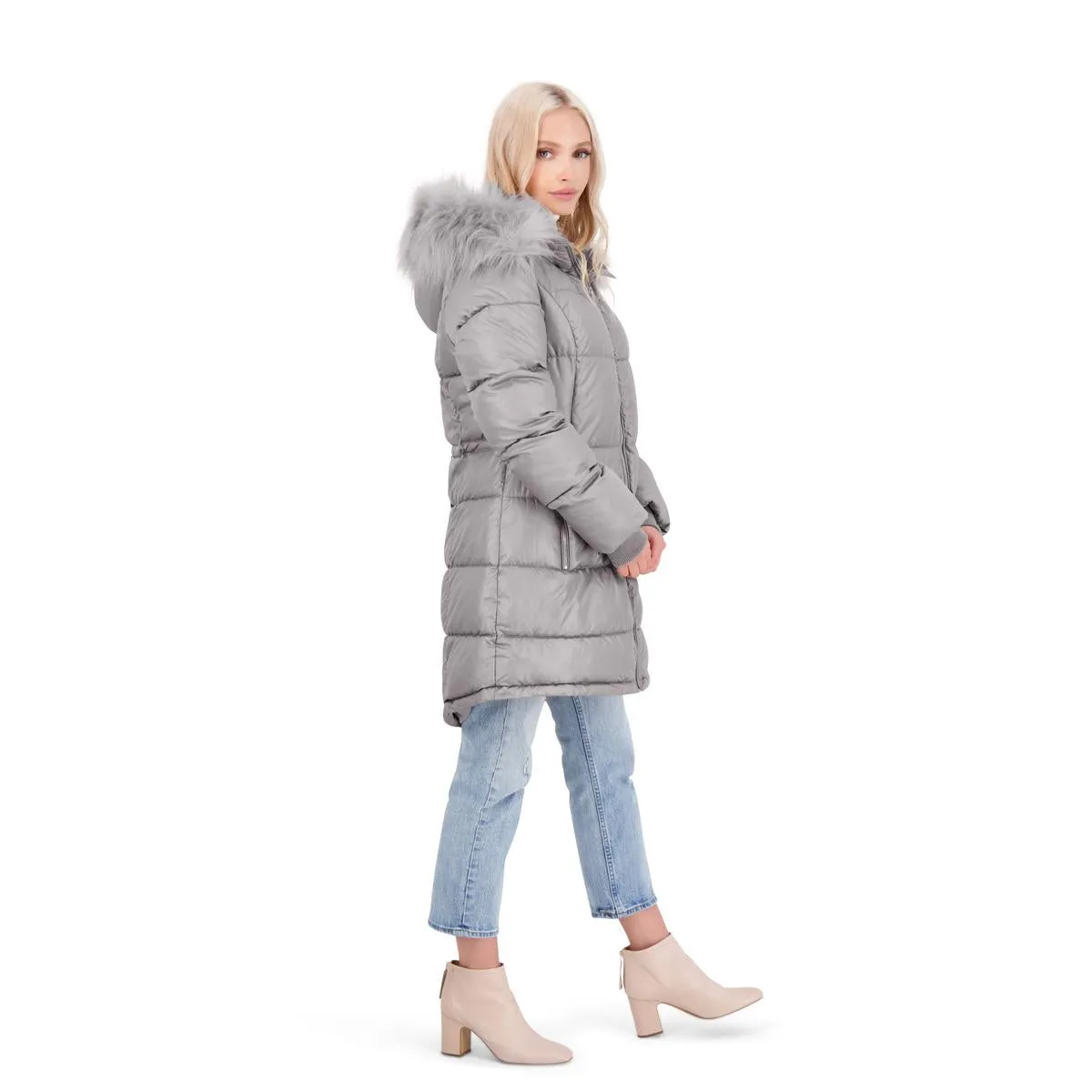 Jessica Simpson Puffer Coat For Women - Quilted Winter Coat w/ Faux Fur Hood