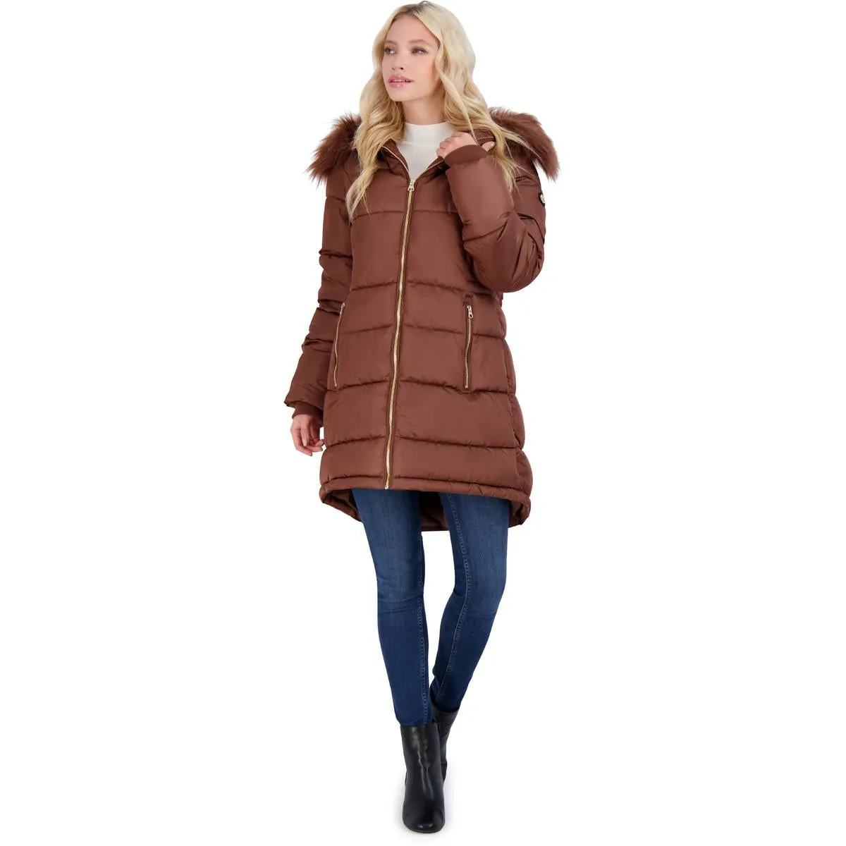 Jessica Simpson Puffer Coat For Women - Quilted Winter Coat w/ Faux Fur Hood