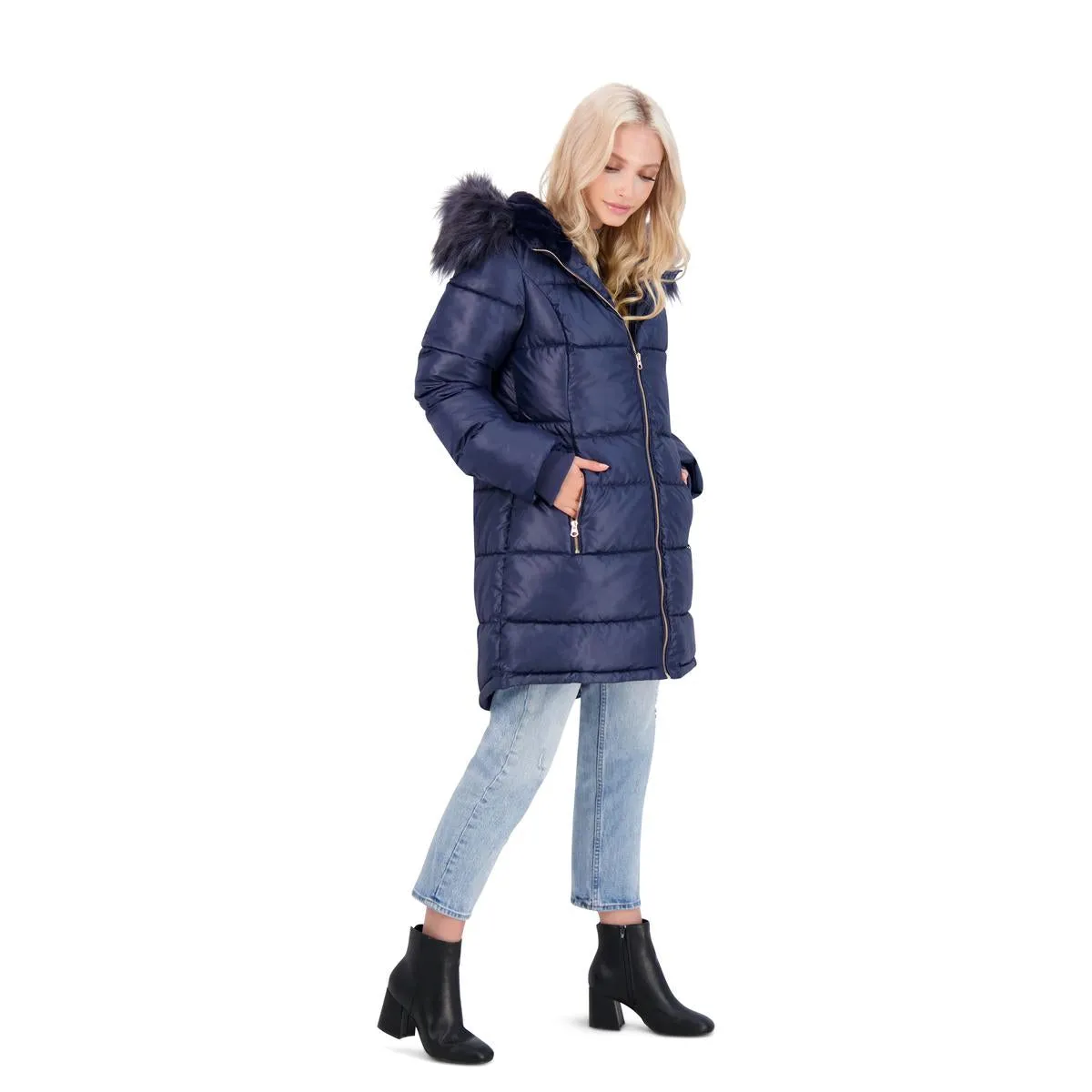 Jessica Simpson Puffer Coat For Women - Quilted Winter Coat w/ Faux Fur Hood
