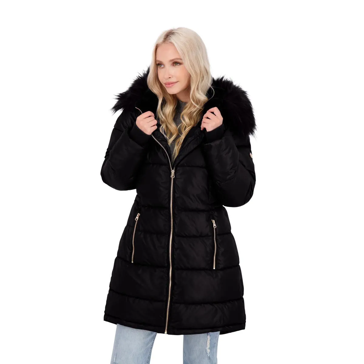 Jessica Simpson Puffer Coat For Women - Quilted Winter Coat w/ Faux Fur Hood