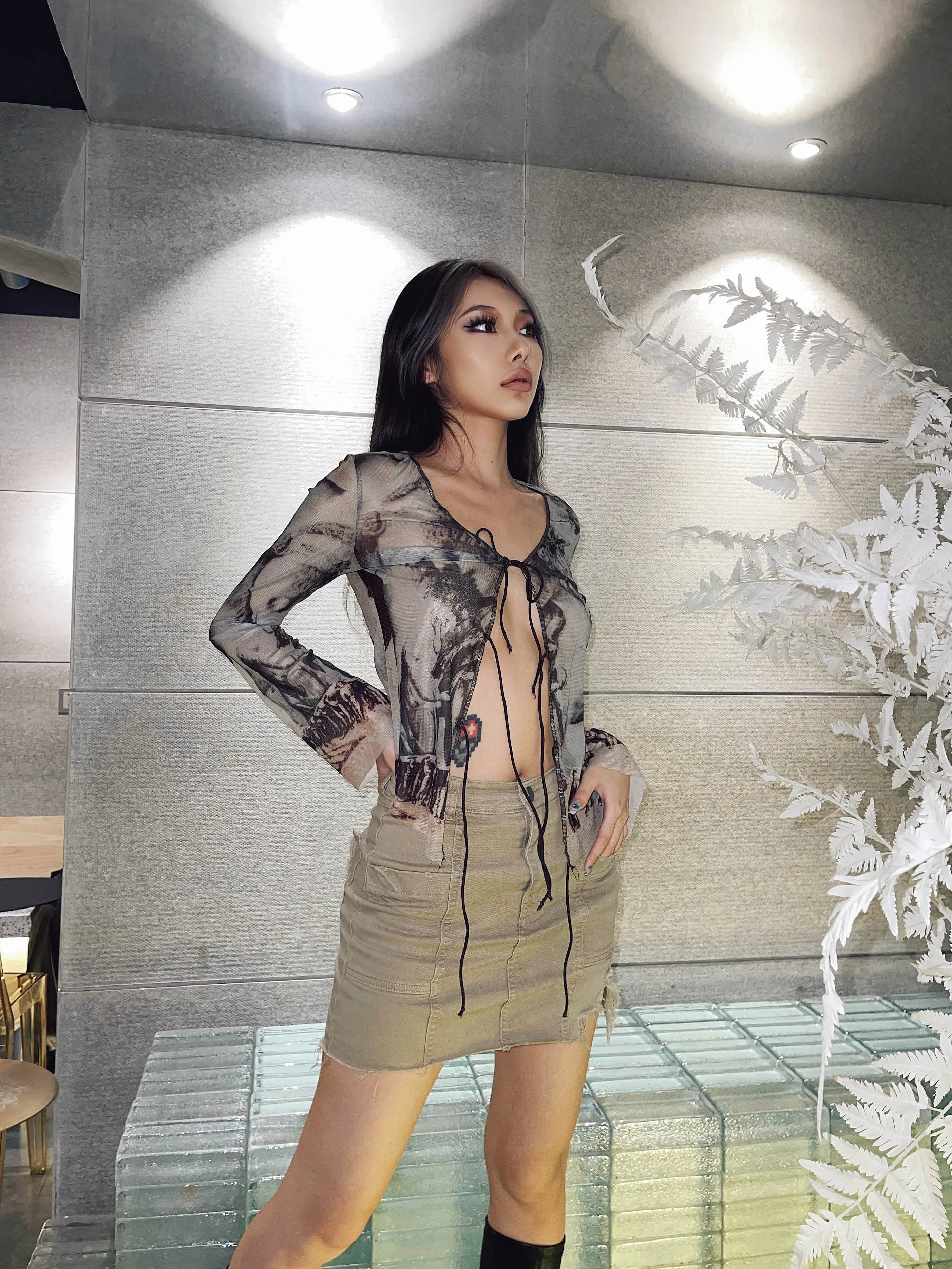 Kenza Printed Grey Unicorn Blood Top