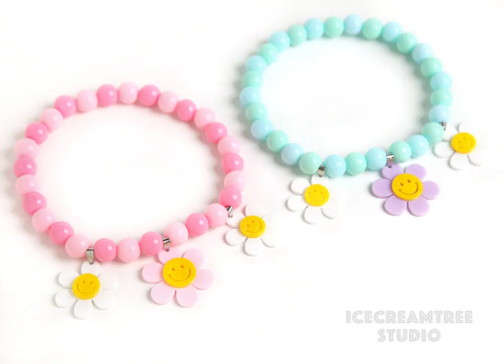 Lavender Smile Daisy with Aqua Mint Blue Beads Pet Necklace & Human Matching Bracelet Set