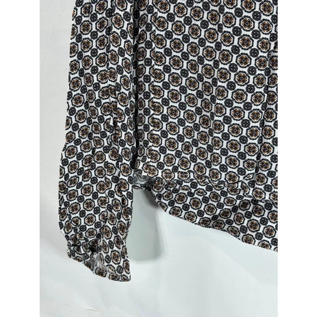 LEITH Women's Black/Brown Printed Double-Breasted Two-Button Blazer SZ M