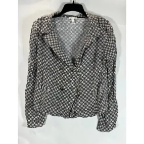 LEITH Women's Black/Brown Printed Double-Breasted Two-Button Blazer SZ M