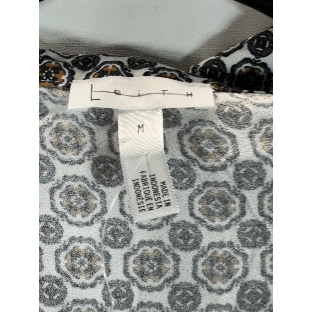 LEITH Women's Black/Brown Printed Double-Breasted Two-Button Blazer SZ M