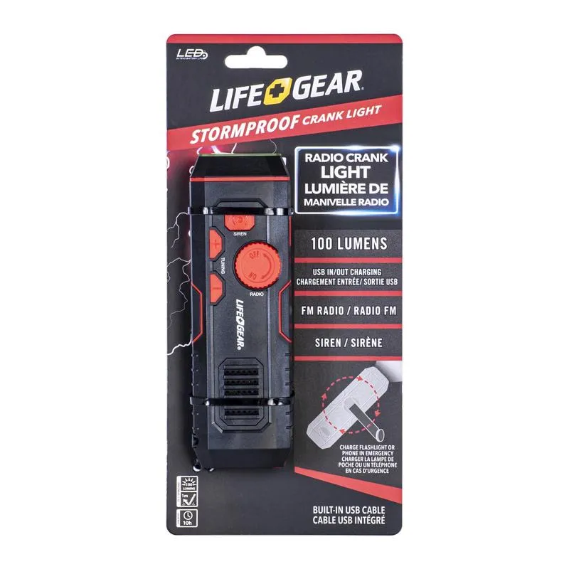 Life Gear 30 lm Red LED Crank Radio/Flashlight