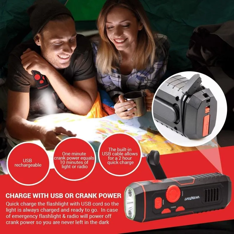 Life Gear 30 lm Red LED Crank Radio/Flashlight