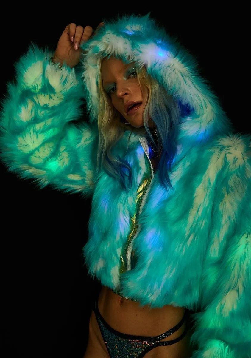 Light-Up Aqua Tip Fur Crop Jacket