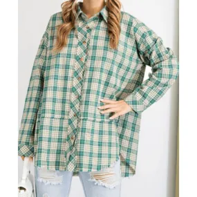 Long sleeve button down sage green flannel shirt
