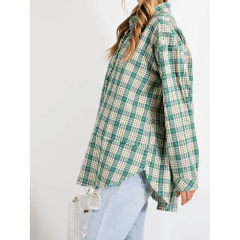 Long sleeve button down sage green flannel shirt