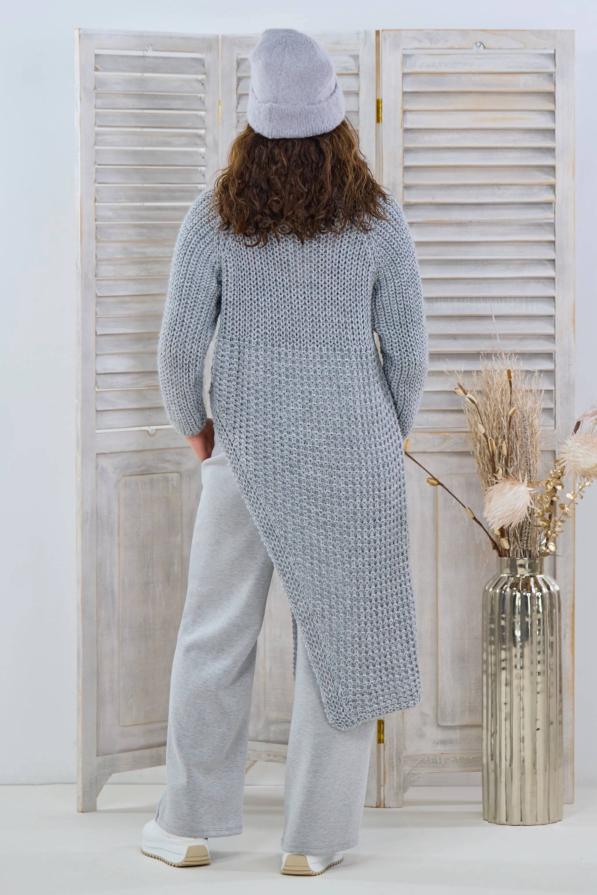 Longpulli, asymmetrisch mit Raglanärmeln, grau