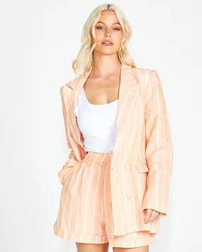 Lydia Striped Double Breasted Linen-Blend Blazer - Peach Stripe
