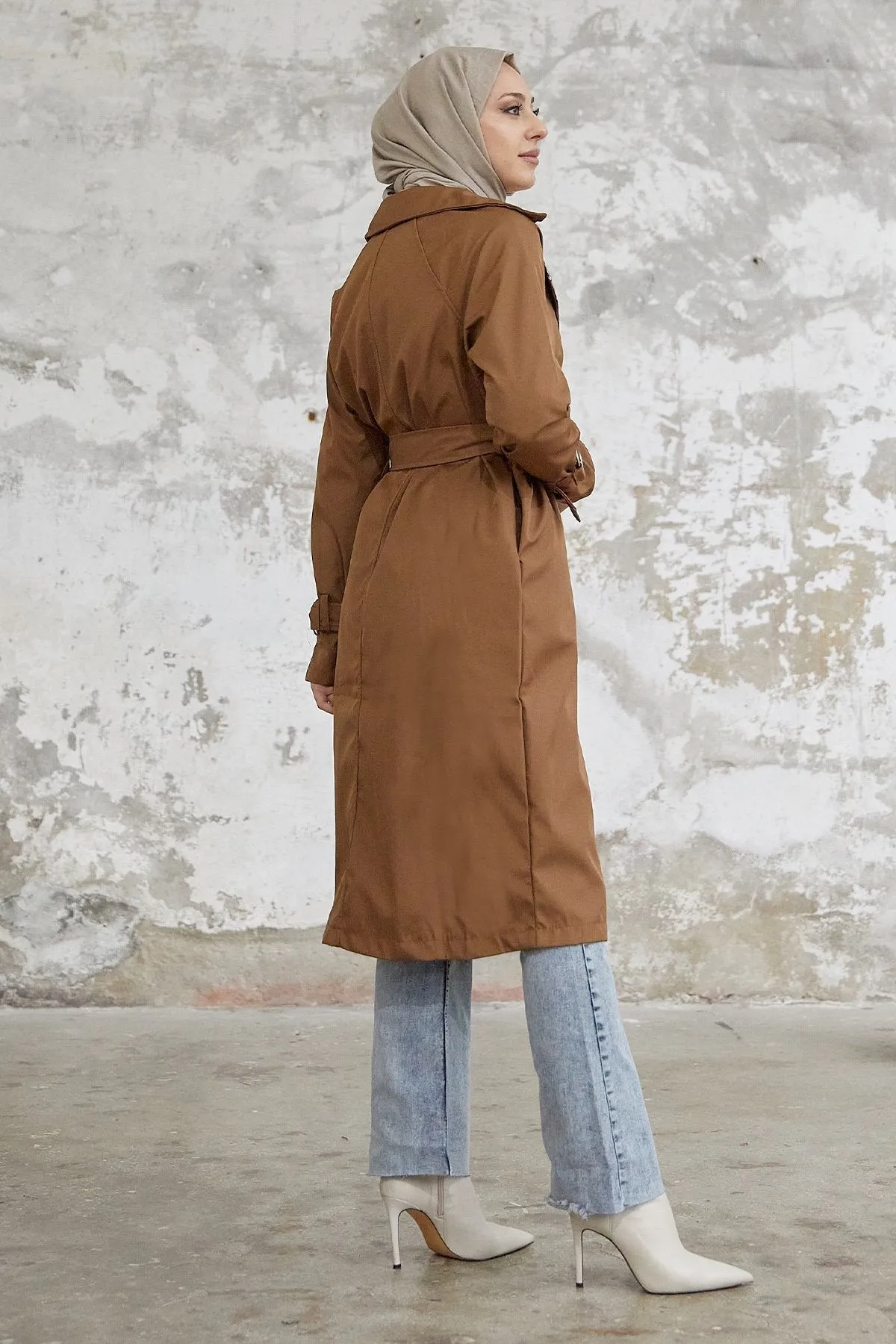 MDS Women Eleta Double-Breasted Checkered Trench Coat - Tan - Laeken